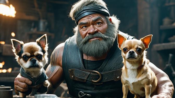 Blacksmith Dwarf with a Chihuahua.