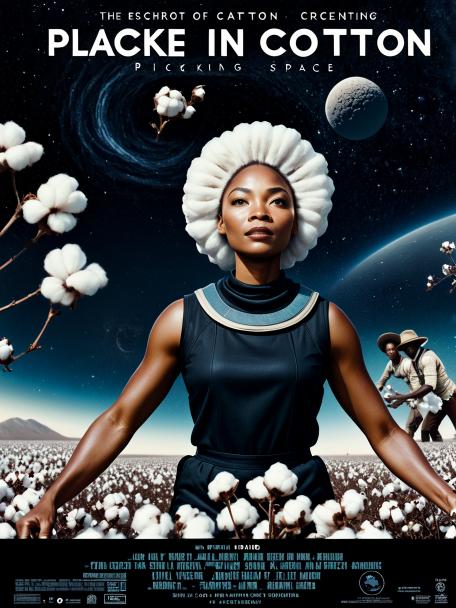 Black people picking cotton in space.