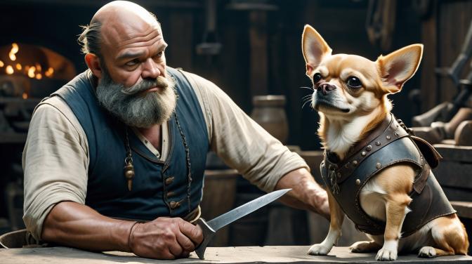 Blacksmith Dwarf with a Chihuahua.