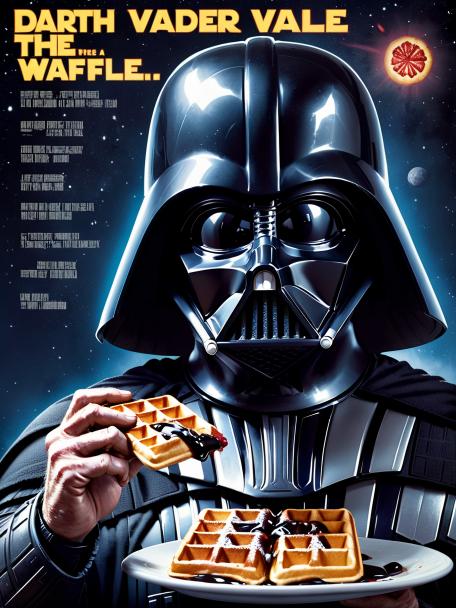 Darth Vader eating a waffle.