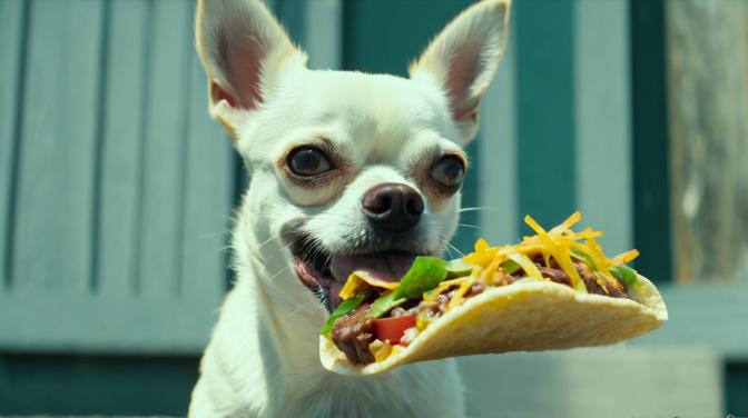 Chihuahua eating the taco