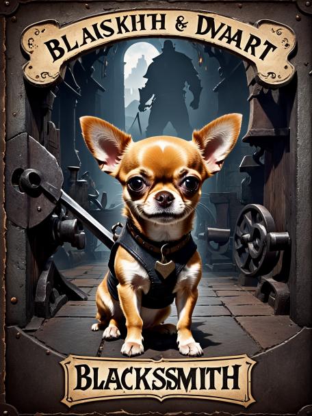 Blacksmith Dwarf with a Chihuahua.