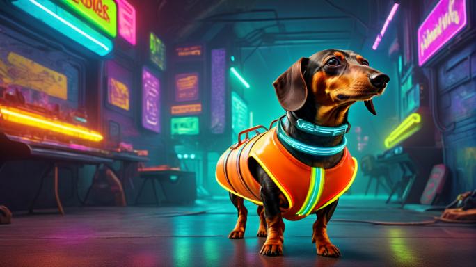 Wiener dog dressed in a hot dog costume.