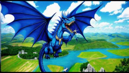 A blue dragon flying,