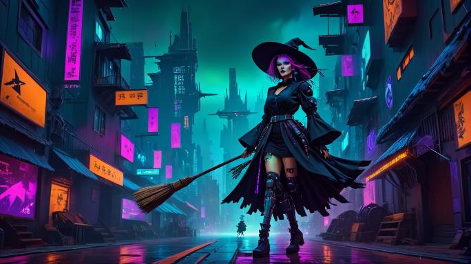 Witch on a broomstick.