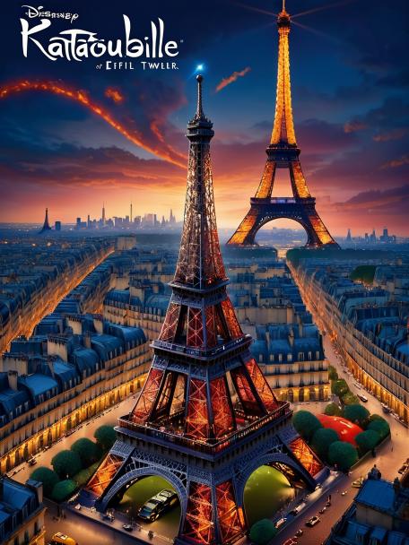 Ratatouille on top of the Eiffel Tower.