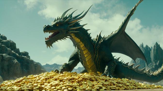 Dragon with a hoard of gold.