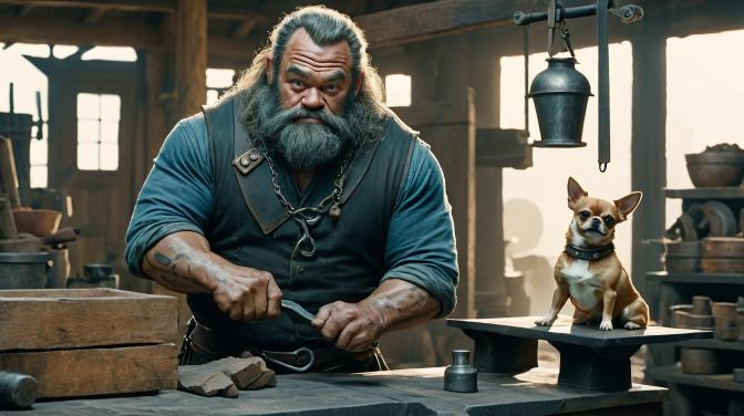 Blacksmith Dwarf with a Chihuahua.