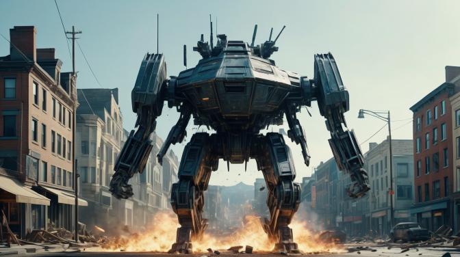 TRIPOD DESTROYER ON THREE LEGS DESTROYING THE TOWN