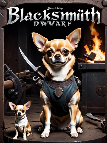 Blacksmith Dwarf with a Chihuahua.