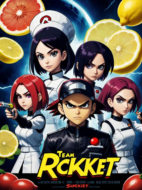 Team Rocket from Pokemon, sucking on a lemon.