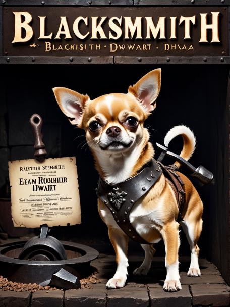 Blacksmith Dwarf with a Chihuahua.