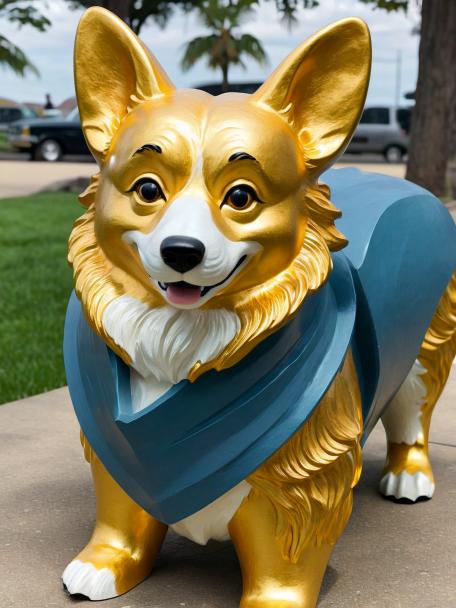 A golden corgi statue.