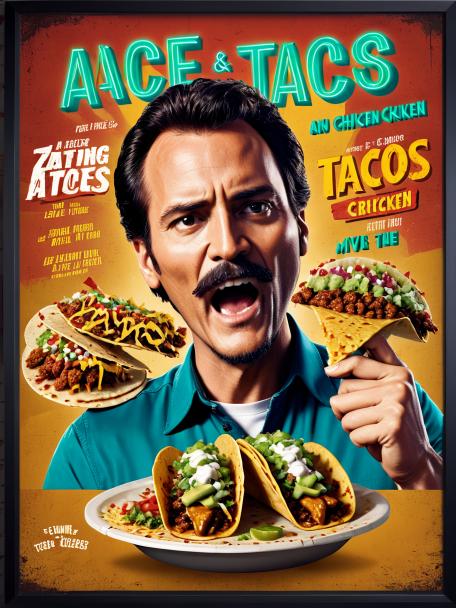 Ace eating tacos and chicken.