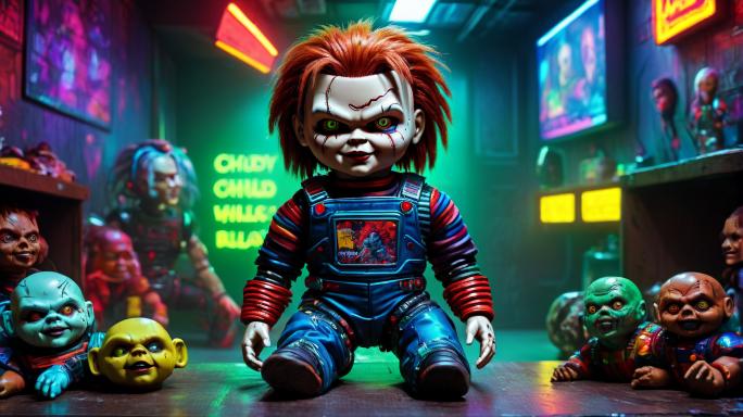 Chucky doll from Child's Play's warehouse full of dolls.
