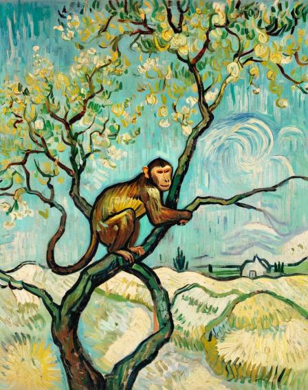 A monkey on a tree.