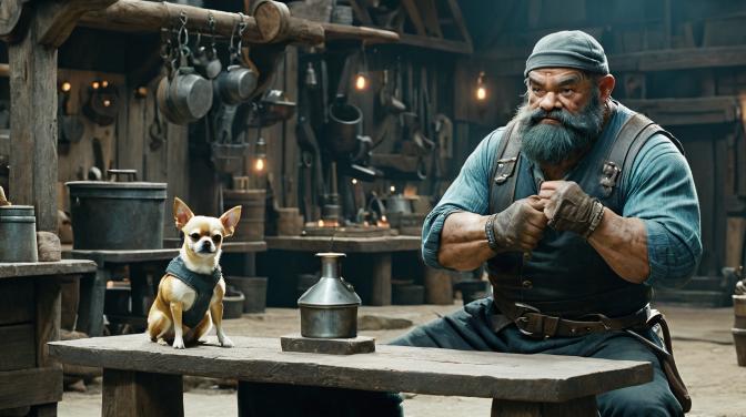 Blacksmith Dwarf with a Chihuahua.