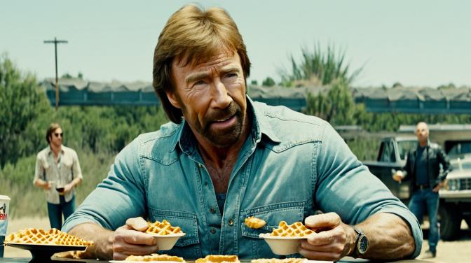 Chuck Norris eating waffles.