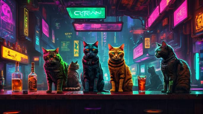 cats drinking alcohol in the bar