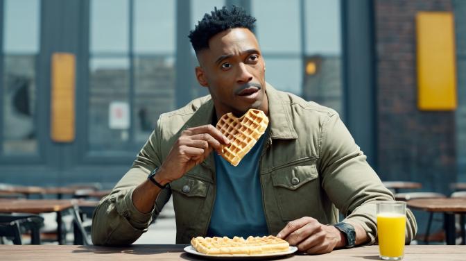 Ivan Valentine eating waffles.