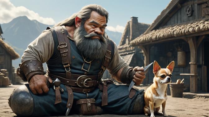 Blacksmith, dwarf with a chihuahua.