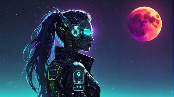 Luna, silhouetted by full moon.