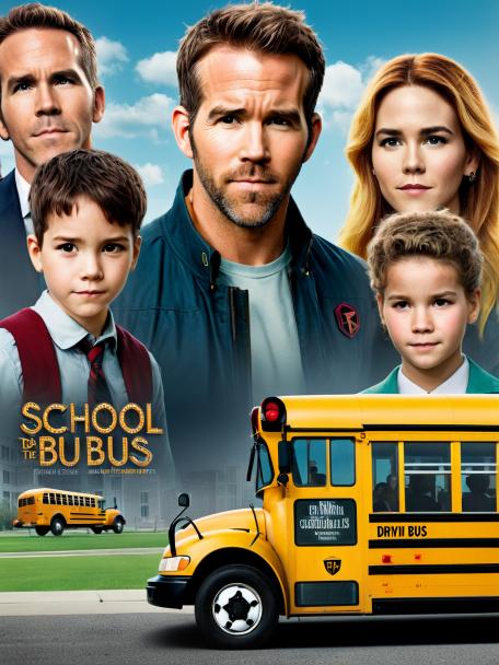 Ryan Reynolds driving a school bus.