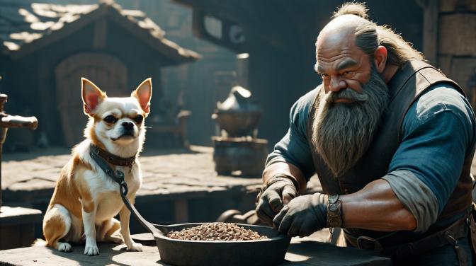 Blacksmith Dwarf with a Chihuahua.