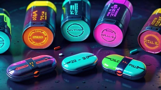 Pills in different colors.