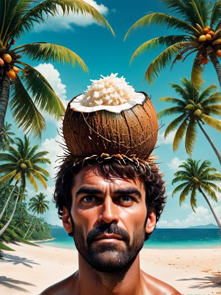 A man with a coconut on his head.