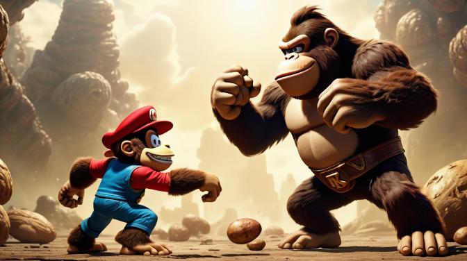 Donkey Kong vs. Potato Monkey Man in the Epic Battle of Stars