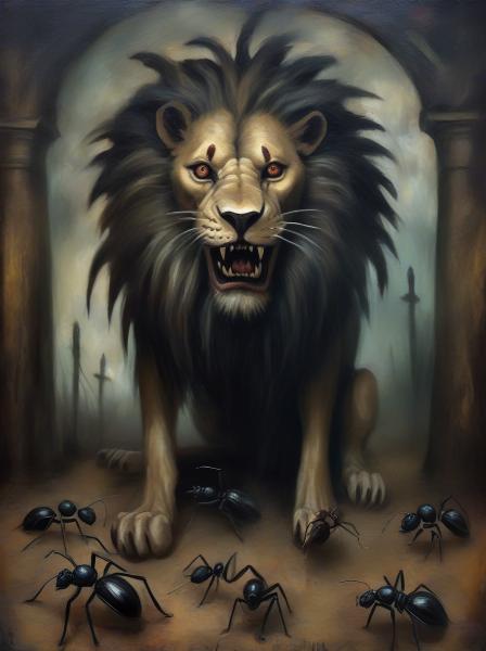 I want a lion with an ant head and human feet.