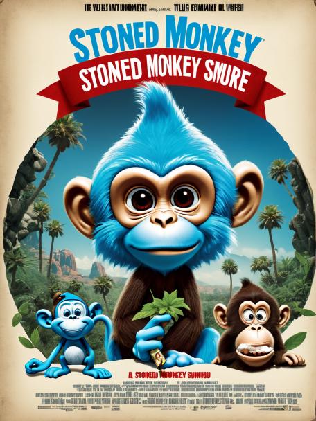 The stoned monkey invites a stoned smurf.