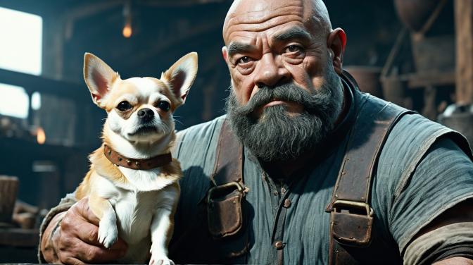 Blacksmith Dwarf with a Chihuahua.