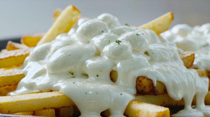 Melted mozzarella on fries.