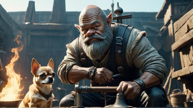 blacksmith dwarf with a chihuahua