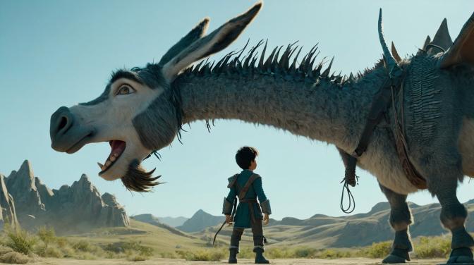 A donkey and a dragon child.