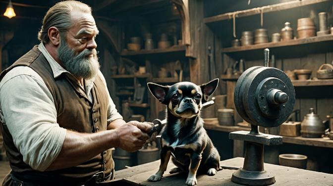 Blacksmith Dwarf with a Chihuahua.