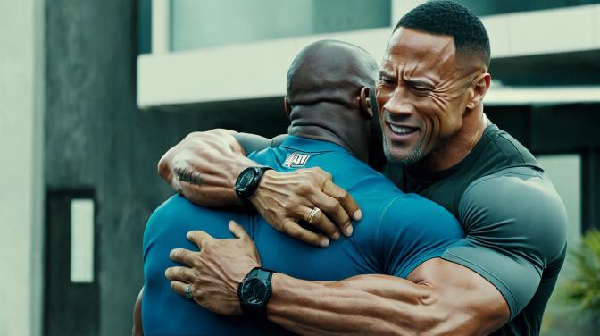 The Wayne the Rock Johnson hugging Kevin Hart.