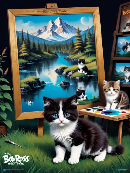 Bob Ross painting kittens.