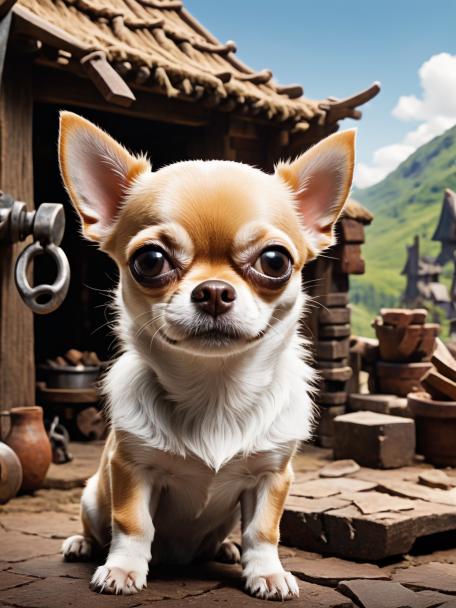 Dwarf blacksmith with a chihuahua.