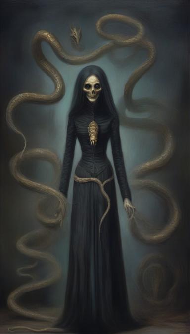 A snake was atop her.