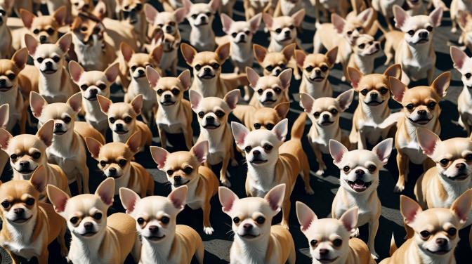 A huge army of Chihuahuas preparing for battle.