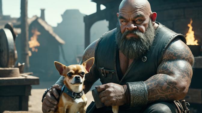 blacksmith dwarf with a chihuahua