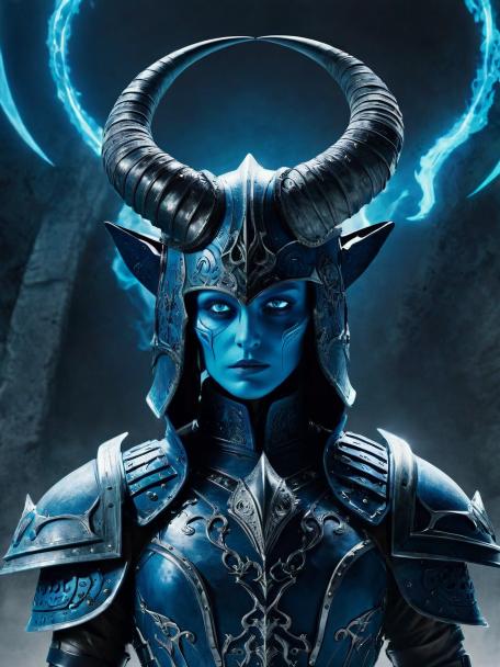 blue necromancer armor with horns
