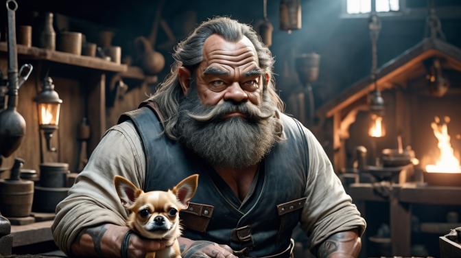 blacksmith dwarf with a chihuahua