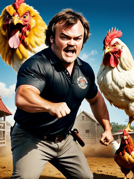 Jack Black fighting a chicken jockey.