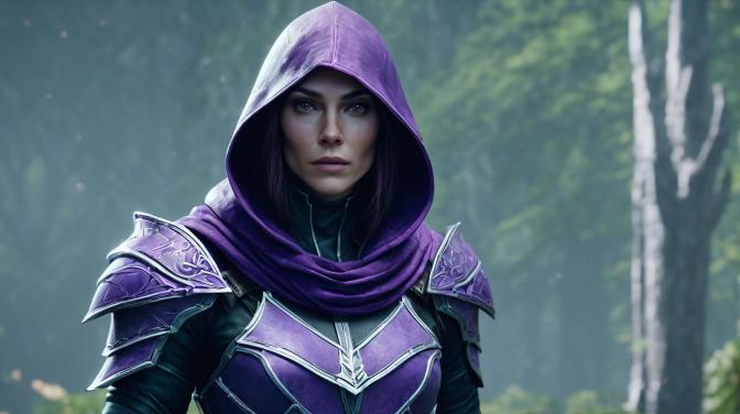 amethyst female rogue armor with a hood
