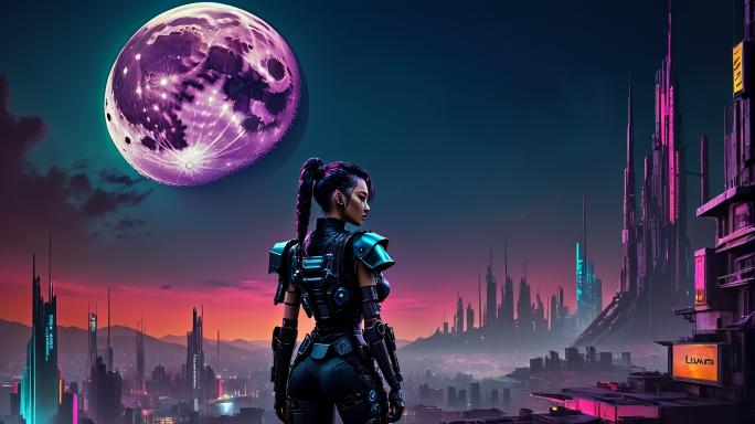 Luna silhouetted by a full moon.