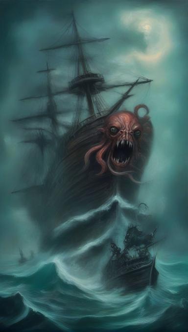 A kraken attacking a flying ship.